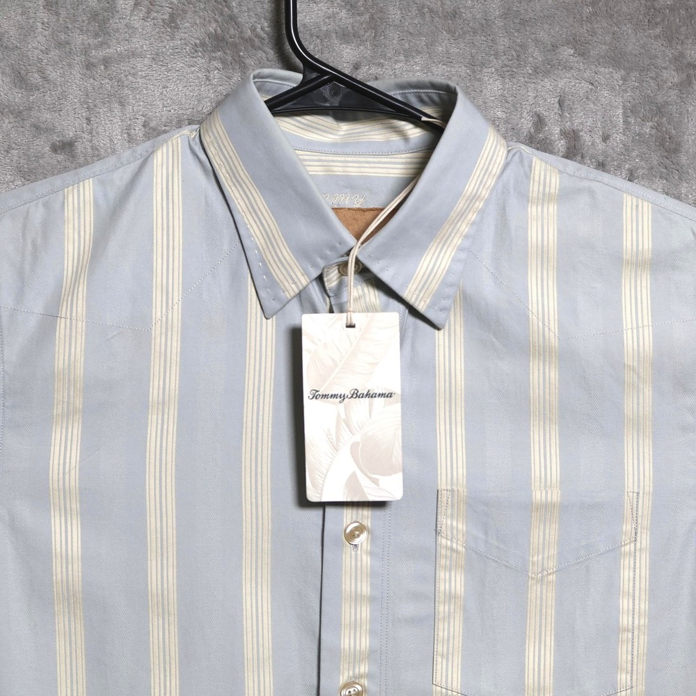 Tommy Bahama Denim Shirt Mens Small Blue Striped Western Long Sleeve Cotton